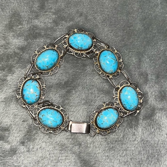 Vintage 925 Sterling Silver Turquoise Bracelet - Picture 3 of 9